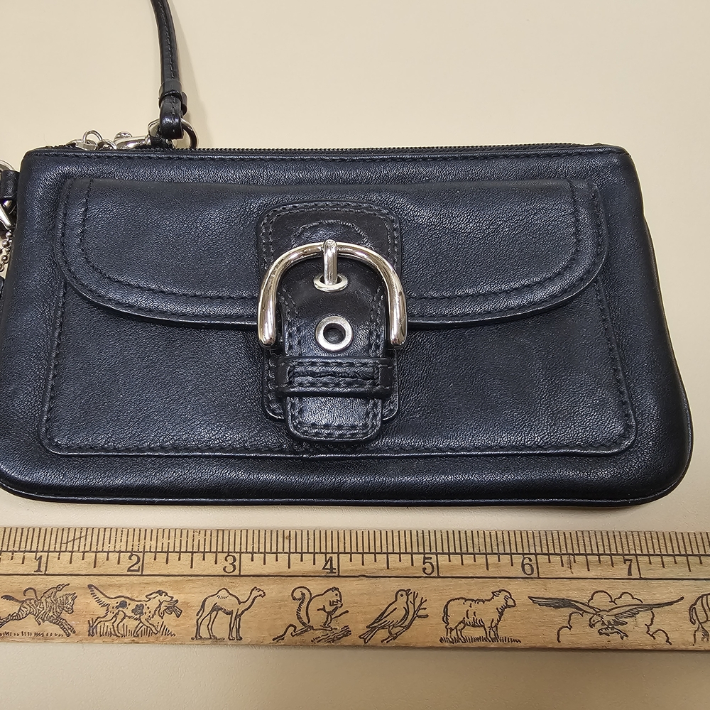 Coach Black Leather Wristlet with Silver Buckle